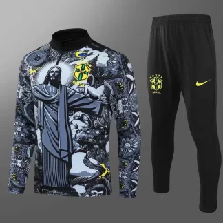 2024 Brazil Half-Pull Training Suit Special Edition Jesus Black Football Shirt AAA fan-grade Set