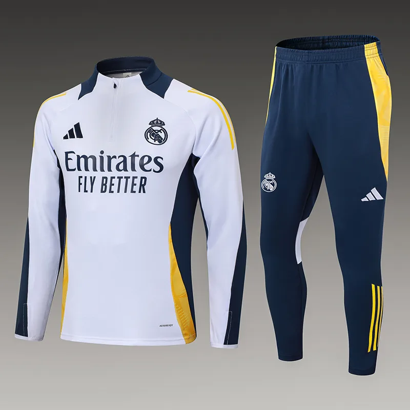 2024/2025 Real Madrid Chándal de Entrenamiento Semi-Ajustado Blanco Camiseta de Fútbol Calidad Tailandesa Set