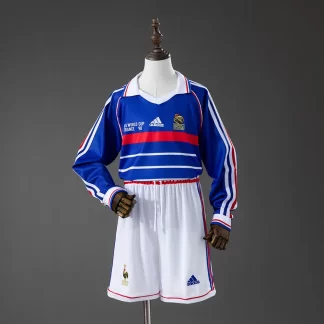 Camiseta Retro 1998 Francia Local Manga Larga AAA calidad fan Talla Infantil