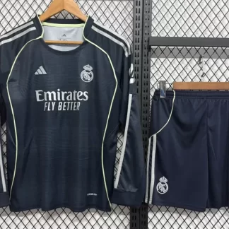 Camiseta de fútbol Visitante Manga Larga Real Madrid 2025/2026 Calidad Thai Talla Infantil