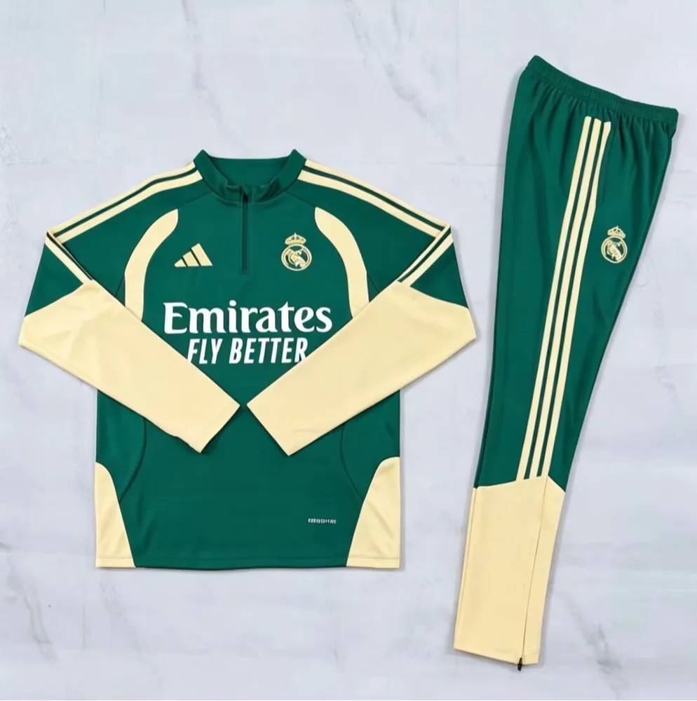 2026/2027 Real Madrid Chándal de Entrenamiento Media Cremallera Verde Camiseta de Fútbol 1:1 Calidad Tailandesa