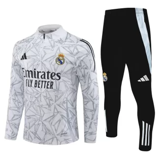 2024/2025 Real Madrid Estampado Blanco Conjunto de Entrenamiento de Media Cremallera Camiseta de Fútbol Calidad Tailandesa