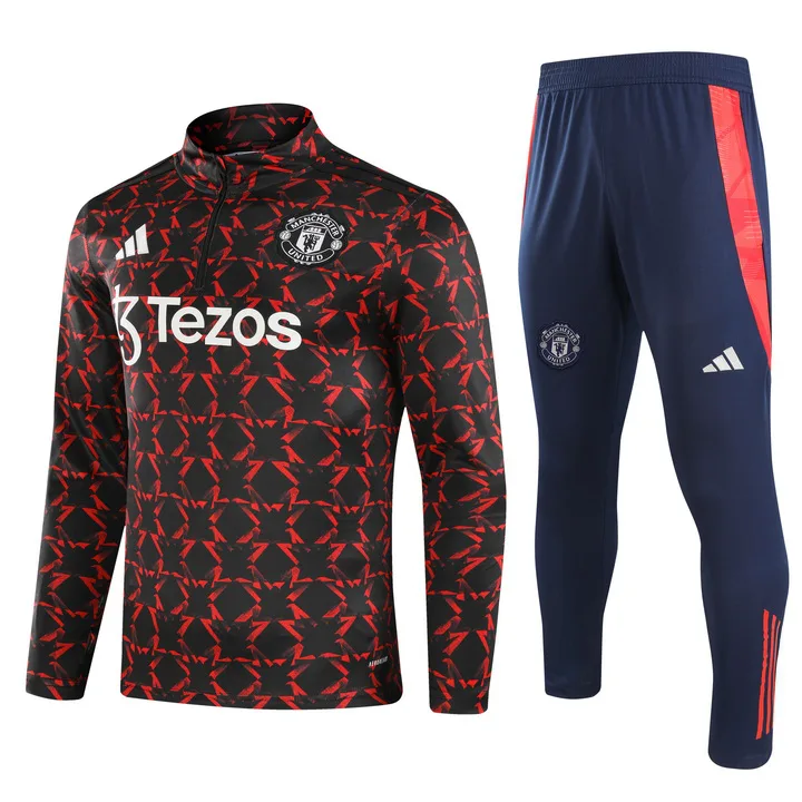 Chándal de Entrenamiento de Media Cremallera 2024/2025 del Manchester United Estampado Rojo y Negro Calidad Tailandesa