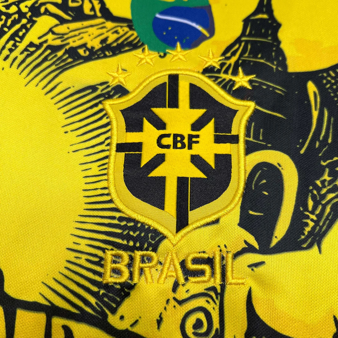 2024 Brazil Special Edition Jesus Yellow Gray Soccer Jersey