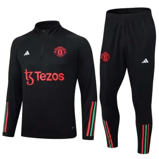 Chándal de Entrenamiento Media Cremallera Manchester United 2023/2024 Negro Camiseta de Fútbol Calidad Tailandesa Set