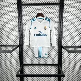 Camiseta de Fútbol Local Retro de Manga Larga de Real Madrid 2017/2018 Calidad Tailandesa Talla Infantil