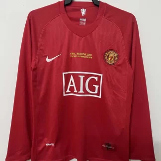 2007-2008 Retro Manga Larga Manchester United Equipación Local Camiseta de Fútbol Calidad Tailandesa