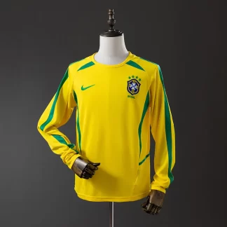 Camiseta de Fútbol Retro Brasil Local Manga Larga 2002 AAA calidad aficionado