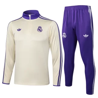 Chándal de entrenamiento con media cremallera Edición Retro albaricoque de Real Madrid 2025/2026 Camiseta de fútbol Calidad Thai Set