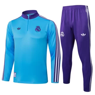 Chándal de entrenamiento con media cremallera Versión Retro azul claro de Real Madrid 2025/2026 Camiseta de fútbol Calidad Thai Set