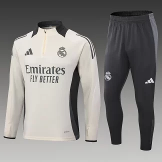 Conjunto de Entrenamiento Beige de Media Cremallera del Real Madrid 2024/2025 Calidad Tailandesa