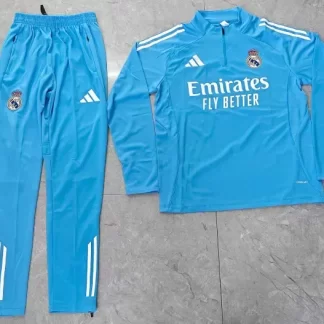 2025/2026 Conjunto de Entrenamiento Semi-Pull Azul Claro Real Madrid Camiseta de Fútbol Calidad Tailandesa 02