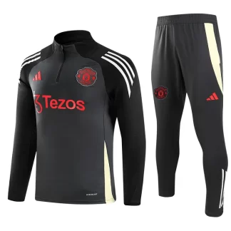 Chándal de Entrenamiento de Media Cremallera 2024/2025 del Manchester United en Gris Oscuro Calidad Tailandesa