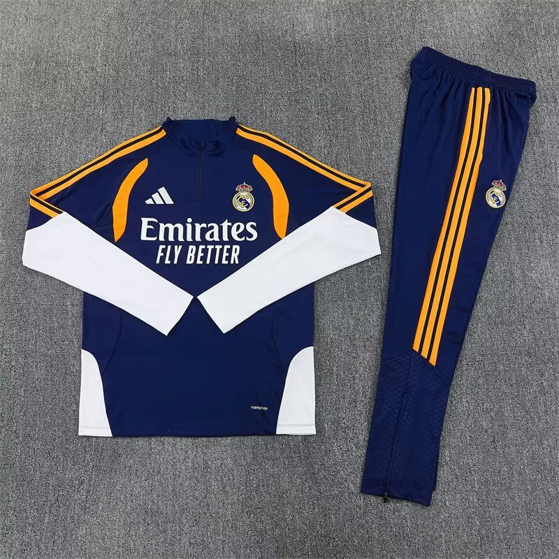 2026/2027 Real Madrid Chándal de Entrenamiento Media Cremallera Azul Camiseta de Fútbol 1:1 Calidad Tailandesa