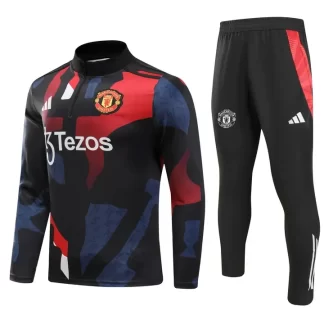 Chándal de Entrenamiento de Media Cremallera 2024/2025 del Manchester United Estampado Rojo, Azul y Negro Calidad Tailandesa