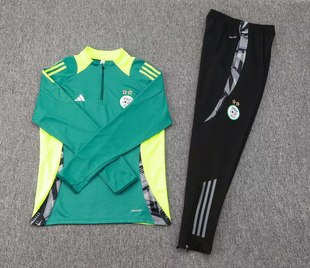 2024 Conjunto de Entrenamiento Semisubido Selección Nacional de Argelia Verde Oscuro Camiseta