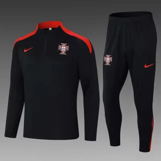 Conjunto de Camiseta de Fútbol 2024 Portugal Entrenamiento Semi-Cuello Negro