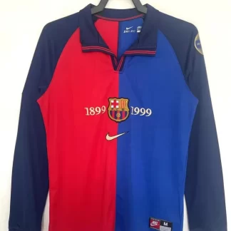 1999/2000 Camiseta de Fútbol Edición 100 Aniversario Local Retro Barcelona Manga Larga Calidad Tailandesa