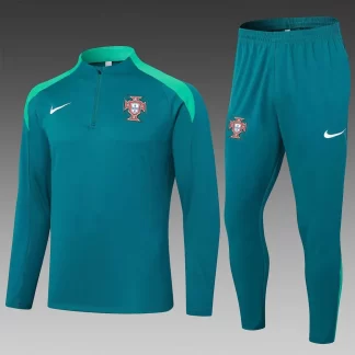 Conjunto de Camiseta de Fútbol 2024 Portugal Entrenamiento Semi-Cuello Verde Negruzco