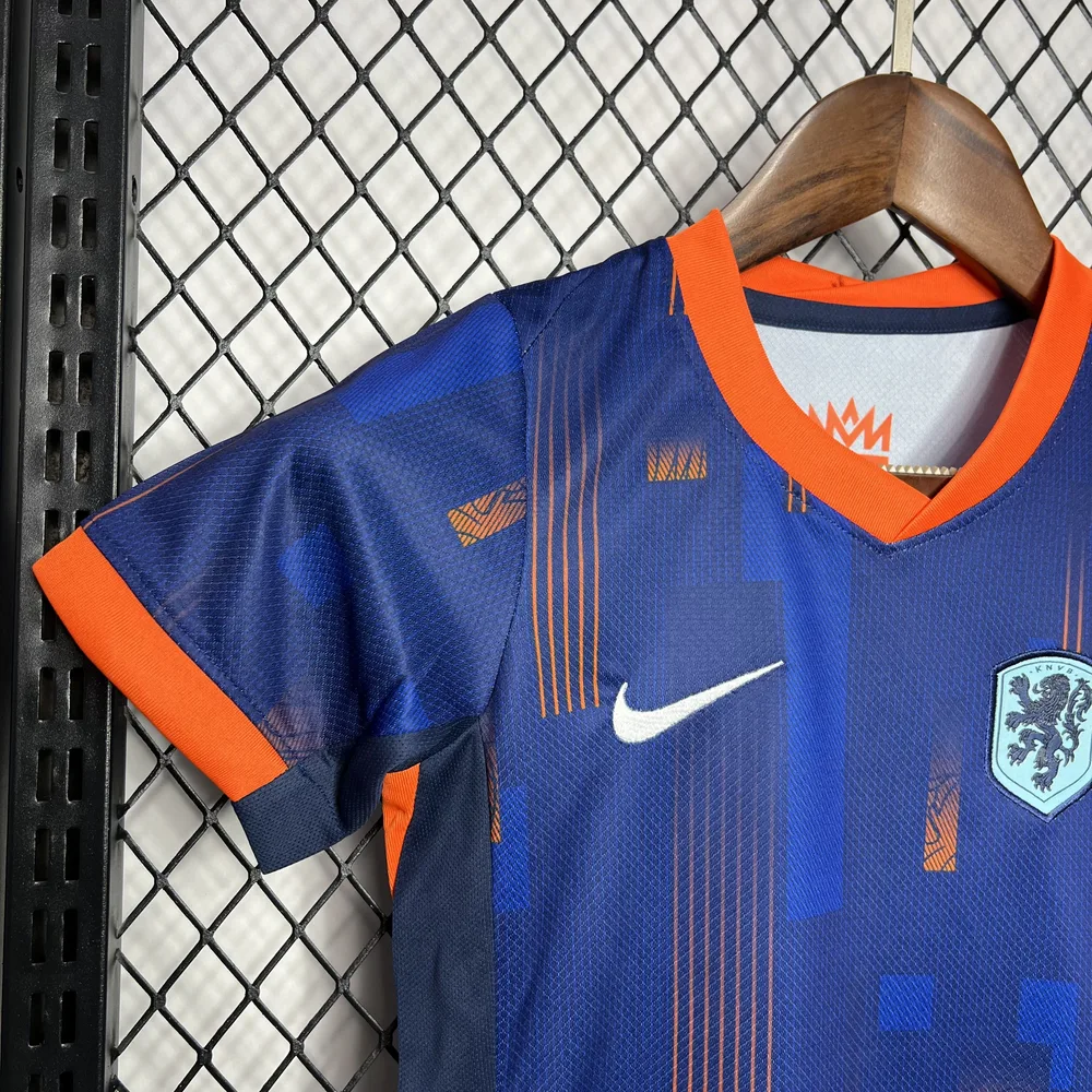 Camiseta de fútbol visitante de Países Bajos 2024 AAA calidad fan talla infantil