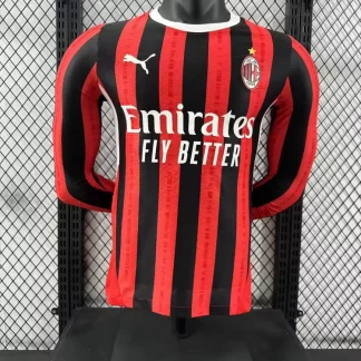Camiseta de Fútbol Manga Larga Versión Jugador 2024/2025 AC Milan Local Calidad Tailandesa