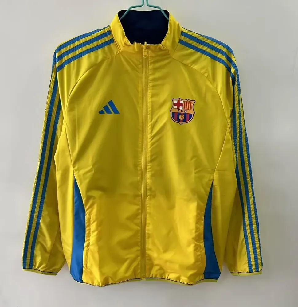 2025/2026 Barcelona Chaqueta Cortavientos Reversible amarilla y azul Camiseta de Fútbol Calidad Tailandesa