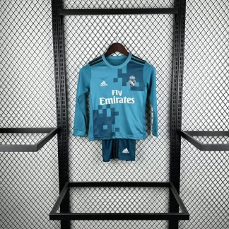 Camiseta de Fútbol Tercera Visitante Retro de Manga Larga de Real Madrid 2017/2018 Calidad Tailandesa Talla Infantil