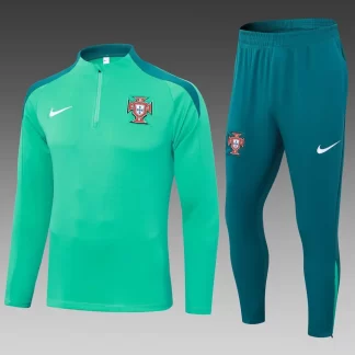 Conjunto de Camiseta de Fútbol 2024 Portugal Entrenamiento Semi-Cuello Verde