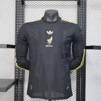 Camiseta de Fútbol Negra Edición Especial Nacional de México de Manga Larga Versión Jugador 2025 AAA calidad aficionado