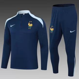 Conjunto de Camiseta de Fútbol de Entrenamiento de Media Cremallera 2024 de Francia Azul Real