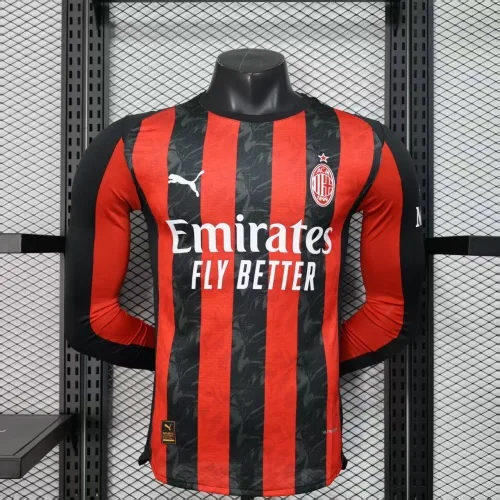 2025/2026 Camiseta de Fútbol Local Manga Larga AC Milan Versión Jugador Calidad Tailandesa