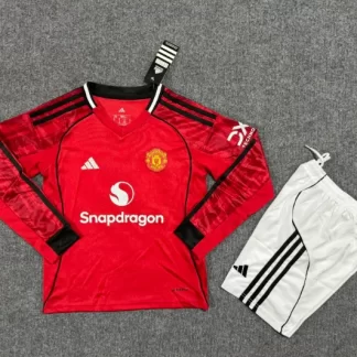 2025/2026 Camiseta de fútbol manga larga Manchester United Local calidad tailandesa Talla infantil