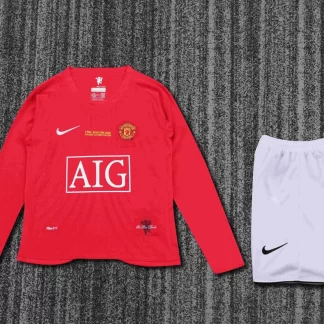 2007/2008 Retro Manga Larga Manchester United Local Champions League Edición Camiseta Calidad Tailandesa Talla Infantil