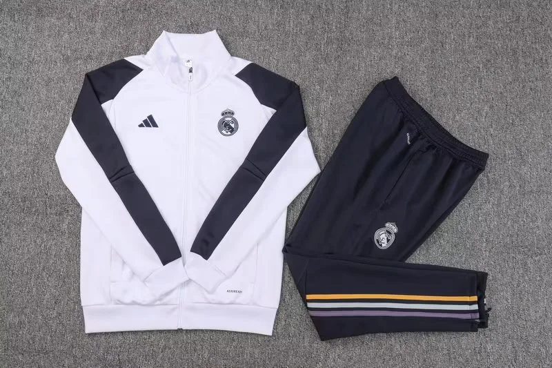Camiseta de Fútbol Real Madrid Chaqueta Cremallera Larga Blanca 2023/2024 Set