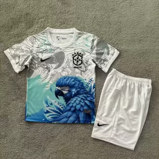 2025/2026 Brazil Special Edition White Blue Bird Football Shirt AAA fan-grade Kids Size