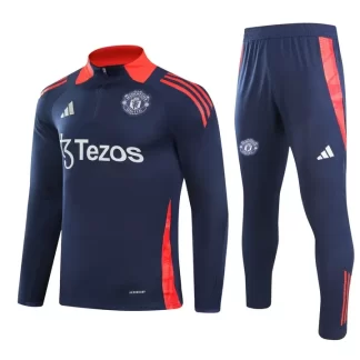 Chándal de Entrenamiento de Media Cremallera 2024/2025 del Manchester United en Azul Real con Cuello Rojo Calidad Tailandesa