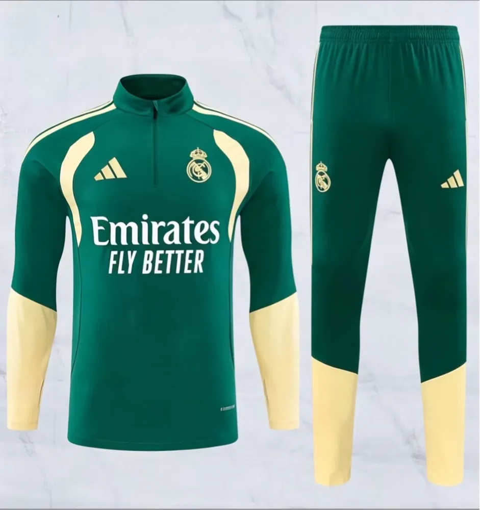 2026/2027 Real Madrid Chándal de Entrenamiento Media Cremallera Verde Camiseta de Fútbol 1:1 Calidad Tailandesa