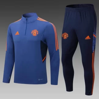 Chándal de Entrenamiento Media Cremallera Manchester United 2022/2023 Azul Camiseta de Fútbol Calidad Tailandesa Set