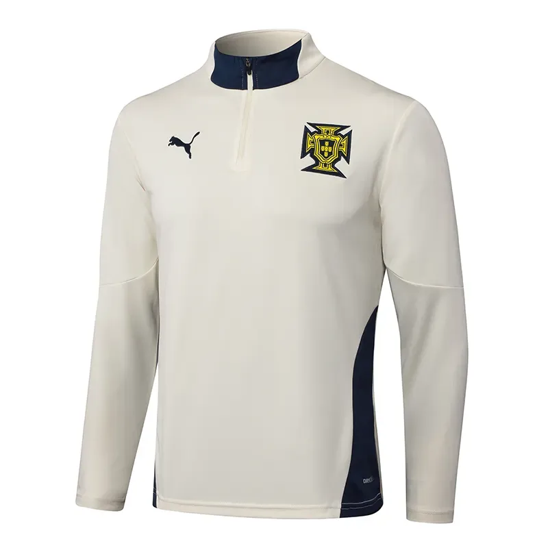 2025-2026 Conjunto de Entrenamiento Semiabierto de Portugal Beige Camiseta de Fútbol