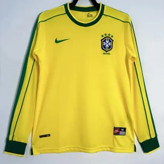 Camiseta de fútbol local retro de manga larga de Brasil 1998 Calidad Tailandesa