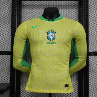 Camiseta de Fútbol 2024 Versión Jugador Manga Larga Brasil Local AAA calidad fan