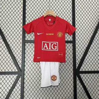 2007/2008 Retro Manchester United Equipación Local Edición Champions League Camiseta de Fútbol Calidad Tailandesa Talla Infantil