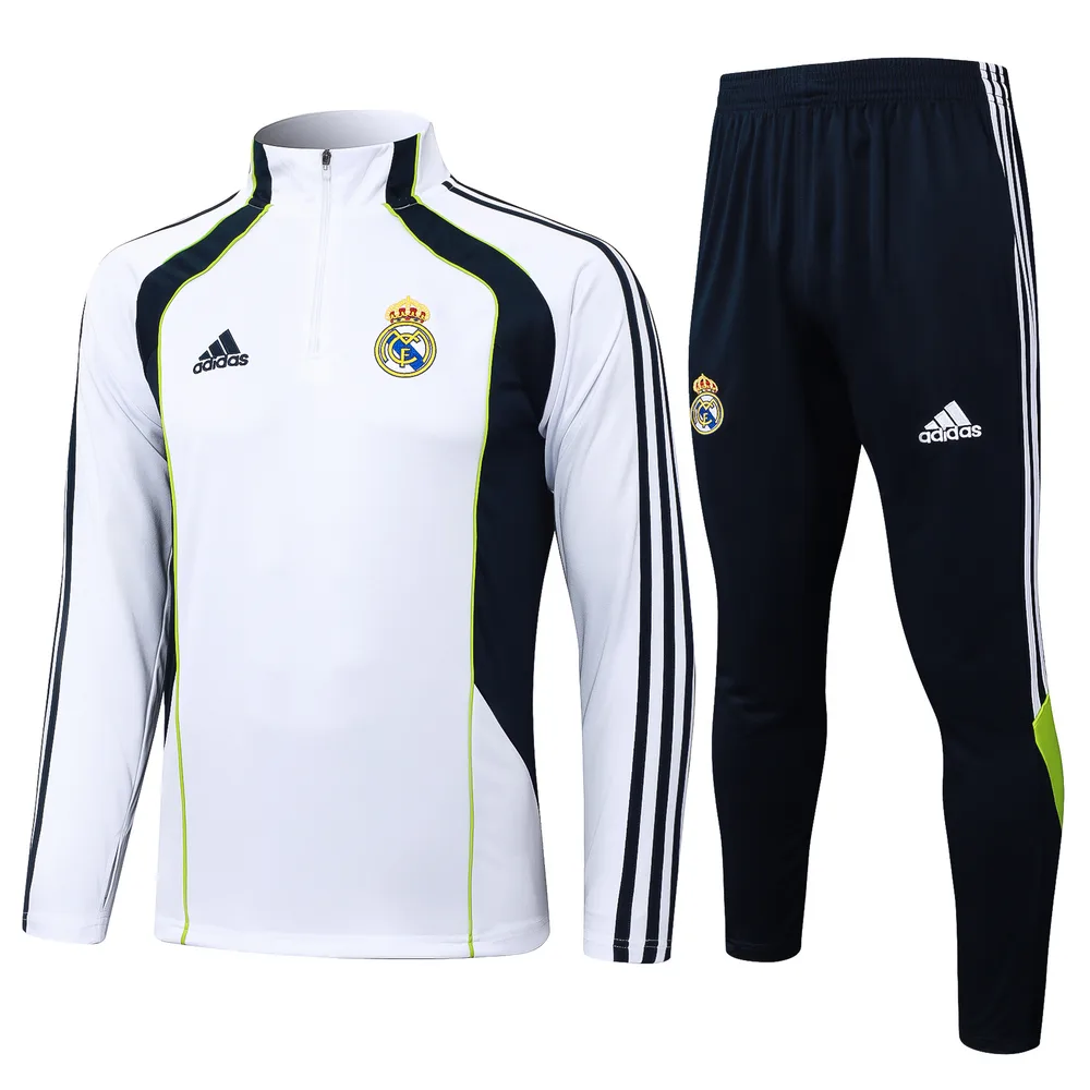 Chándal de entrenamiento con media cremallera Retro blanco de Real Madrid 2025-2026 Camiseta de fútbol Calidad Thai Set 01