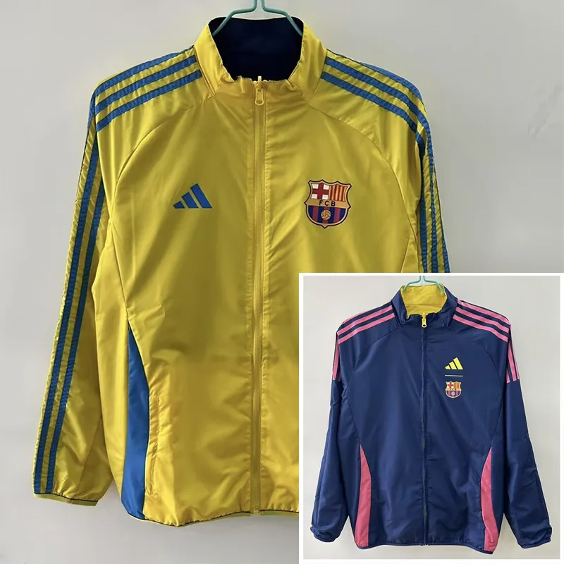 2025/2026 Barcelona Chaqueta Cortavientos Reversible amarilla y azul Camiseta de Fútbol Calidad Tailandesa