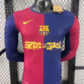 Camiseta de Fútbol Local Barcelona x Travis Scott 2024/2025 Manga Larga Versión Jugador Colaboración Calidad Tailandesa
