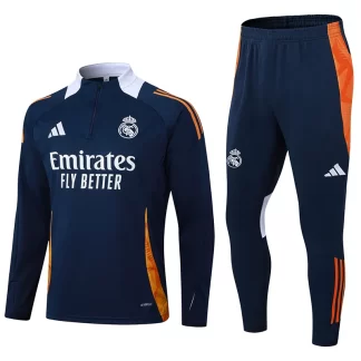 Chándal de Entrenamiento de Media Cremallera de Real Madrid 2024/2025 Azul Real con Cuello Blanco Calidad Tailandesa