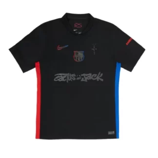 2024/2025 Barcelona x Travis Scott Colaboración Visitante Negro Publicidad Camiseta de Fútbol Calidad Tailandesa