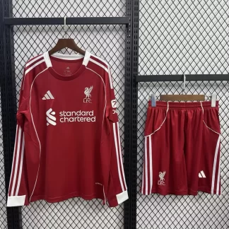 2025/2026 Camiseta de fútbol Local Manga Larga Liverpool Calidad Tailandesa Talla Infantil