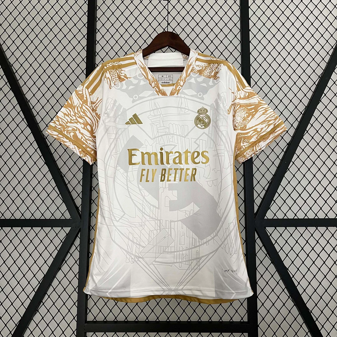 2023/2024 Real Madrid Dragón Blanco Dorado Edición Especial Camiseta Fútbol Calidad Thai