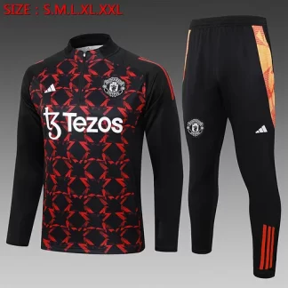 Conjunto de entrenamiento semipull negro rojo 2024/2025 Manchester United Camiseta de fútbol Calidad Tailandesa